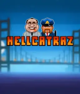 Explore the thrilling world of the Hellcatraz game by Relax Gaming, highlighting a quirky prisoner and a guard with the infamous Alcatraz prison and San Francisco skyline in the background. This graphic captures the fun and humor of an escape-themed game, perfect for fans of retro gaming, delivering a entertaining adventure. 