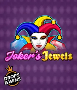 Discover the colorful charm of the Joker's Jewels game by Pragmatic Play, showcasing a mesmerizing joker's mask decorated with a brightly colored jester hat. This graphic evokes the light-hearted fun of classic slots, set against a deep purple background. Ideal for those who love classic slot games, delivering a delightful play experience. 