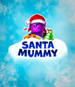  Discover the quirky "Santa Mummy" slot game by Belatra, showcasing a mummified Santa decked out in festive holiday attire. This eye-catching image portrays the mummy with a bright purple hue, wearing a Santa hat, surrounded by snowy blue with icy snowflakes. The game's title, "Santa Mummy," is boldly written in large, icy blue letters.