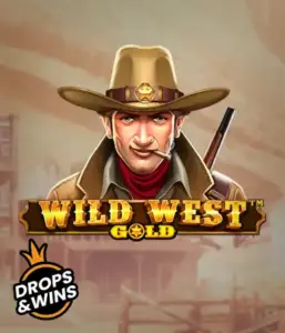  See the bold sheriff of "Wild West Gold," a captivating slot game by Pragmatic Play. The image shows a stern-faced sheriff with a sheriff’s badge, framed by a dusty Old West town backdrop. The game's title is boldly featured in a rustic font, complementing the Wild West adventure theme. 